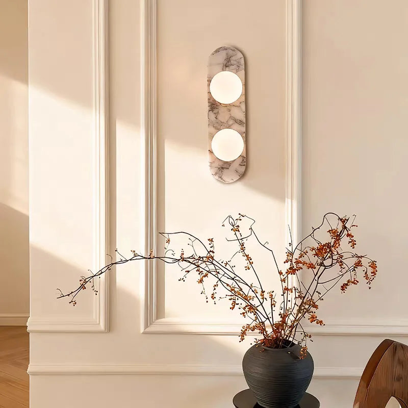lunavera marble wall light with one, two or three glass shades