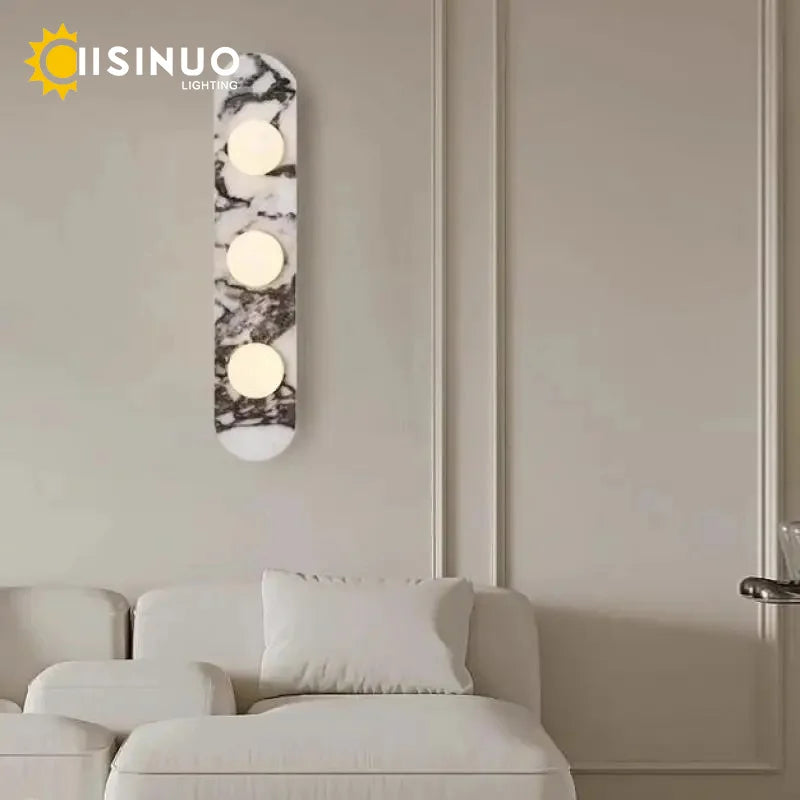 Luxury Natural Marble Wall Lamp LED Natural Stone Bedside Light White Glass Lampshade for Home Living Room Bathroom Aisle Hallwa