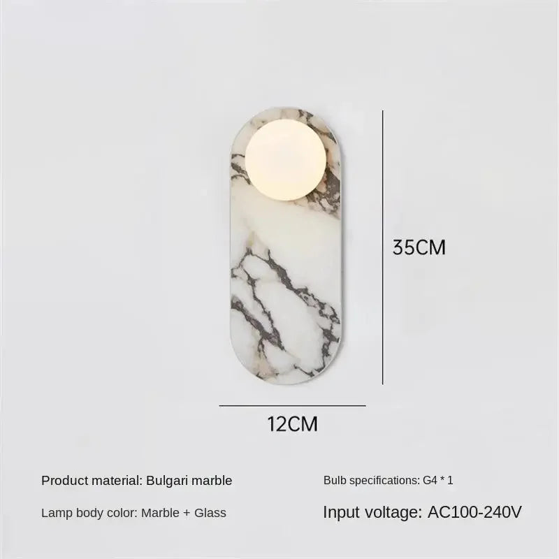 Luxury Natural Marble Wall Lamp LED Natural Stone Bedside Light White Glass Lampshade for Home Living Room Bathroom Aisle Hallwa