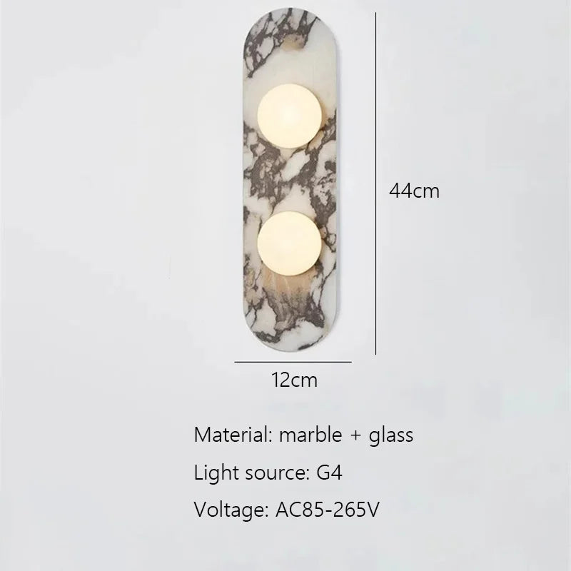 Three-light marble and glass wall light by lunavera — 60 cm