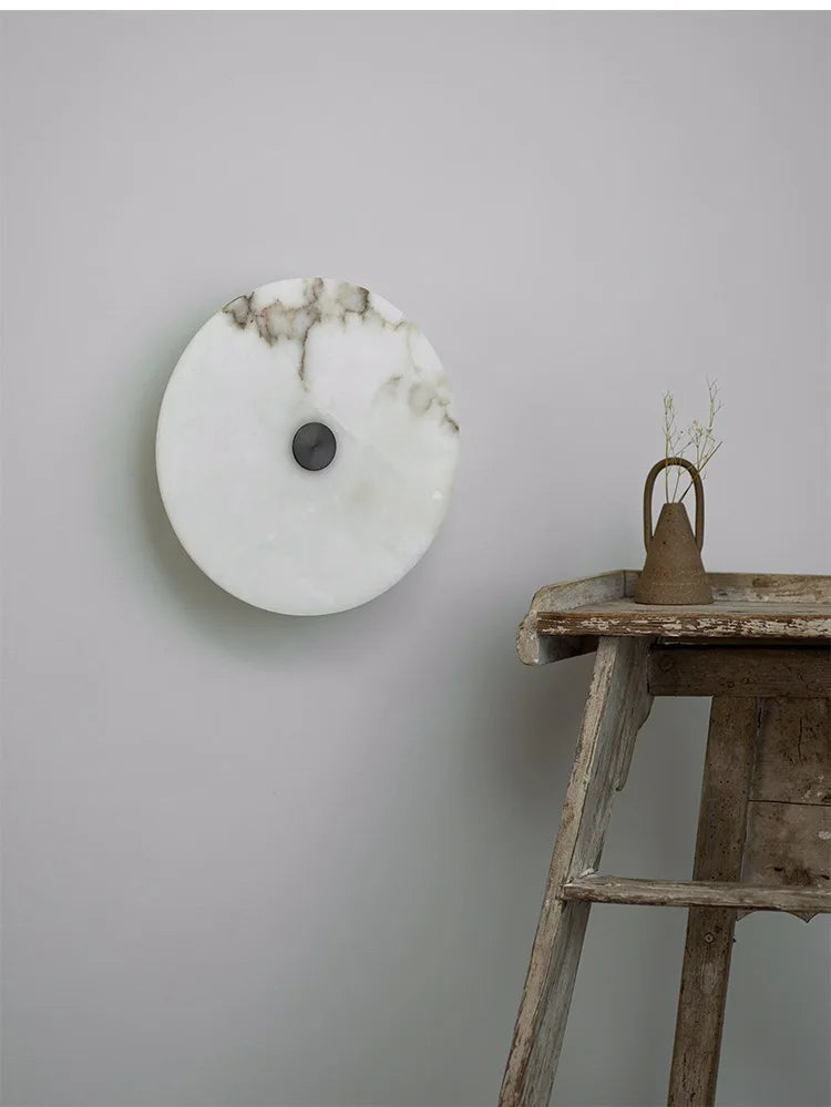 Spanish Marble Wall Lamp Minimalist Round Natural Stone Bedside Wall Light for Foyer Bedroom Home Decor