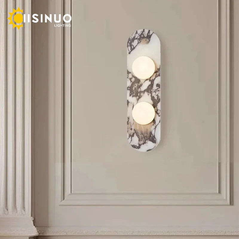 Luxury Natural Marble Wall Lamp LED Natural Stone Bedside Light White Glass Lampshade for Home Living Room Bathroom Aisle Hallwa