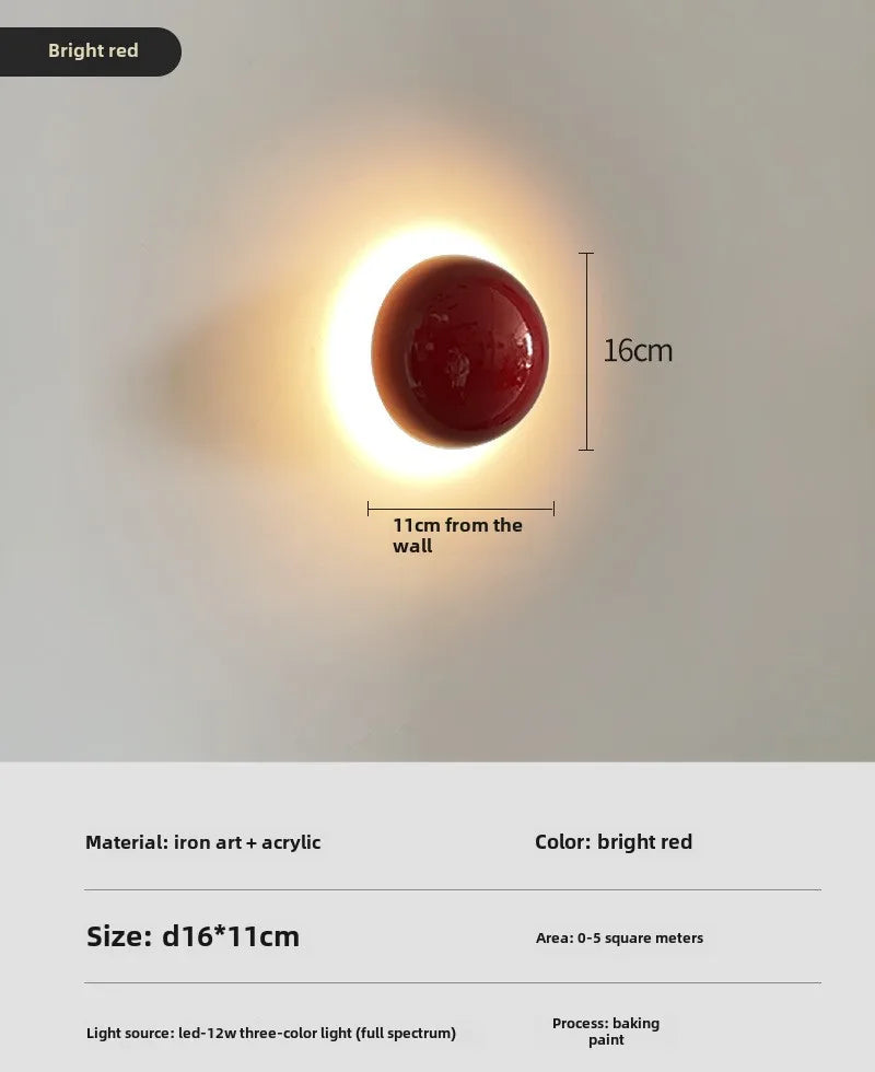 Modern Led Wall Lamp Red Round Metal Wall Lights for Bedroom Living Room Corridor Ceiling Lamp Designer Cream Decorative Room